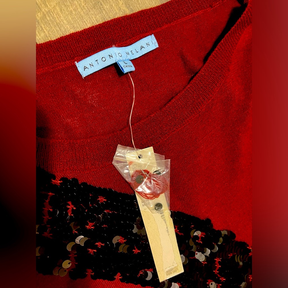 Antonio Melani wine red sweater with black sequins, size L (runs small)